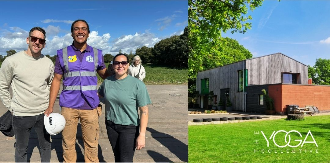 The Yoga Collective and DIY SOS team with the newly built wellbeing centre supporting The Joshua Tree